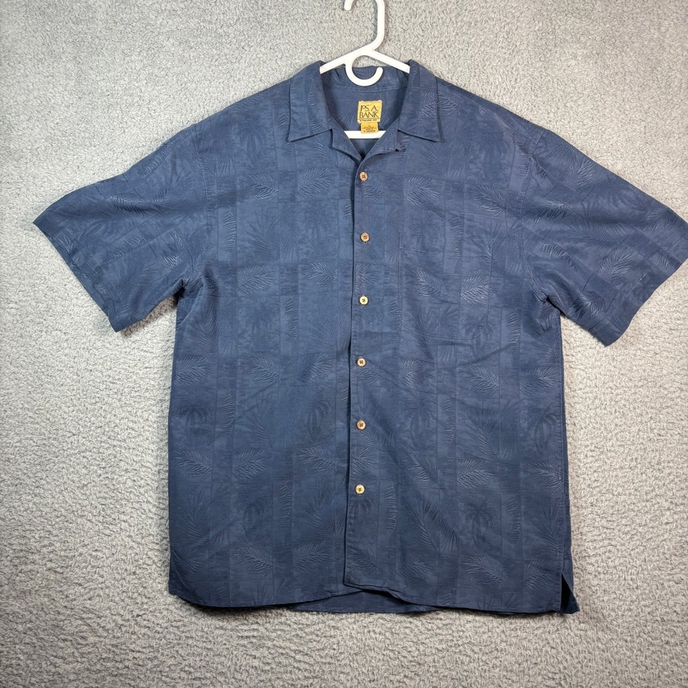Jos. A. Bank Button Up Mens M Blue Tropical Jacquard Modal Blend Camp Shirt